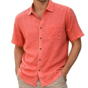 Tommy Bahama Shirt XL Coral Pink 100% Silk Short Sleeve Camp Hawaiian Beach